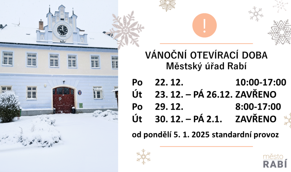 Aktualita Sváteční otevírací doba MěÚ Rabí