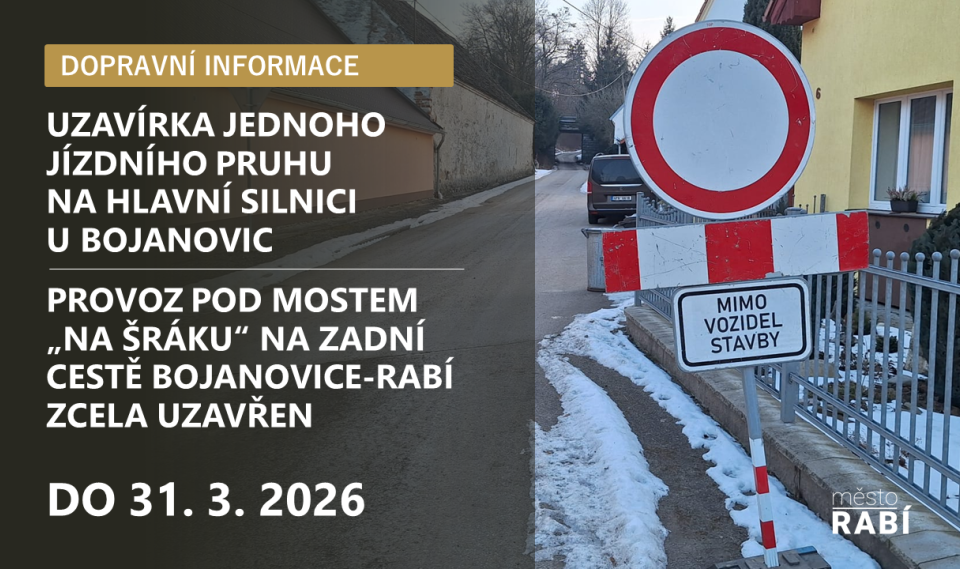 Aktualita Dopravní omezení Bojanovice-Rabí