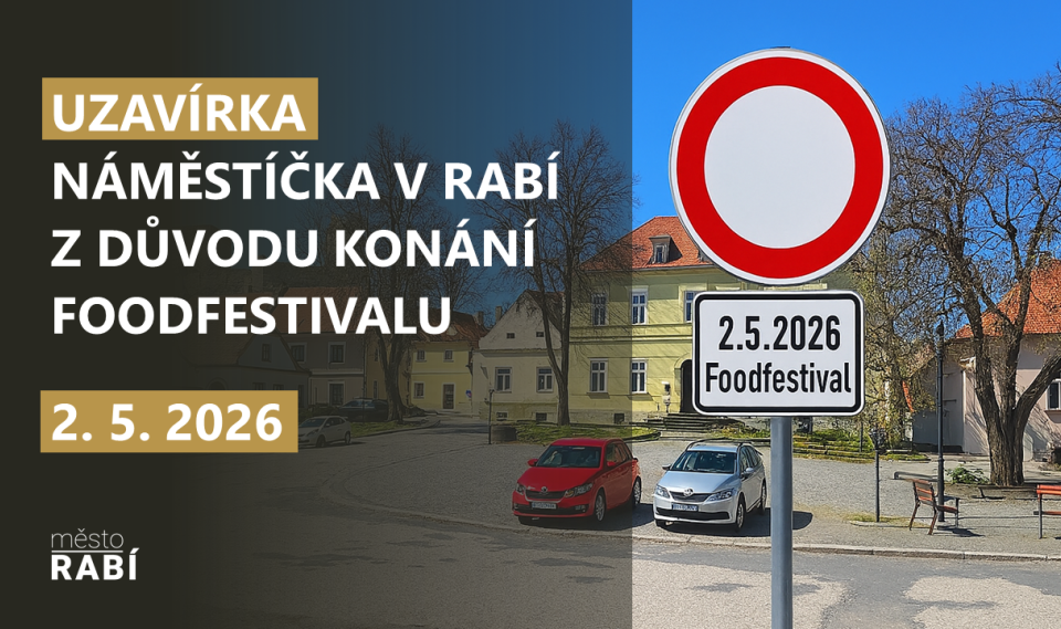 Aktualita 2.5.2026 Uzavírka náměstí v Rabí pro parkování