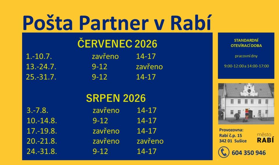Aktualita Prázninová otevírací doba Pošta Partner Rabí