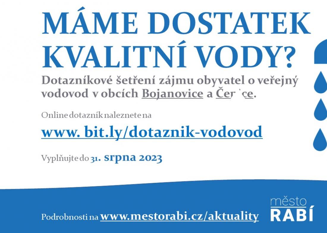 Aktualita Máme dostatek kvalitní vody?  Aneb jak jsme na tom s vodou v Bojanovicích a Čepicích—dotazník