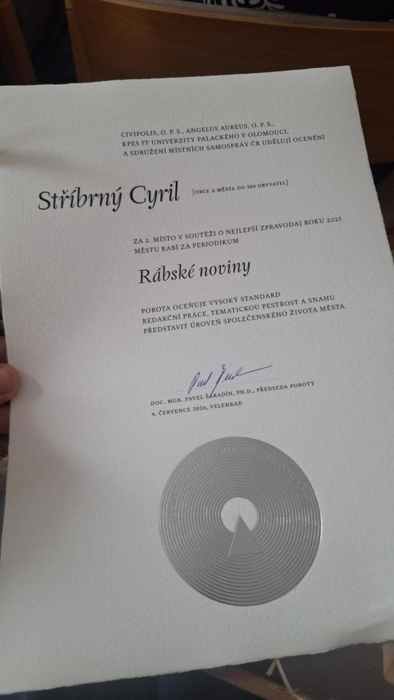 Rábské noviny byly oceněny Stříbrným Cyrilem. Foto: Tereza Freidingerová